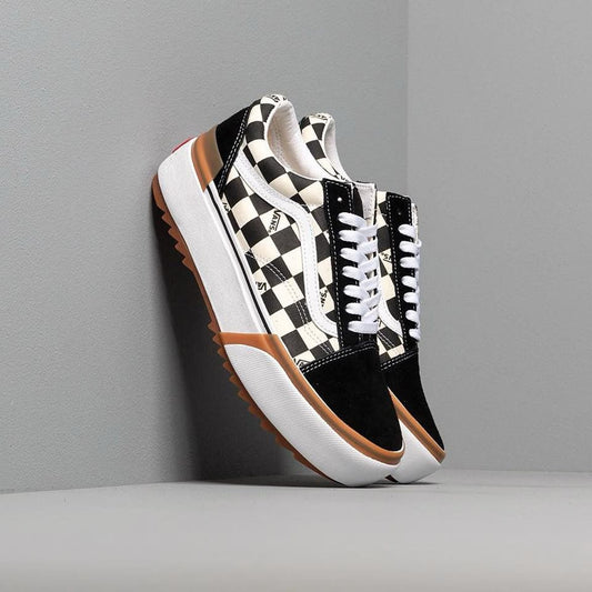 Checkered lace up platform vans